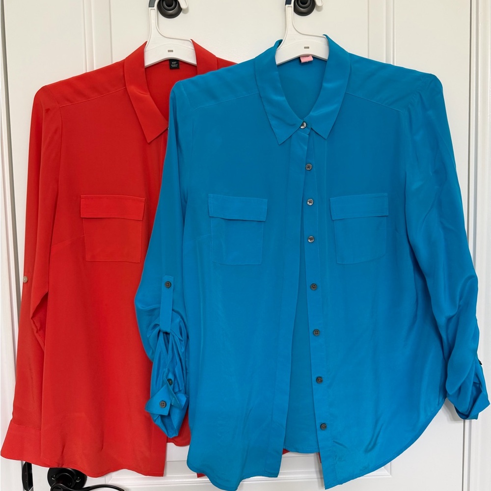 Ann Taylor Vibrant Orange and Blue Silk Blouses
